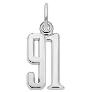 Number 91 Charm Sterling Silver -10-1762-91-ss