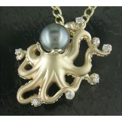 Octopus Tahitian Pearl Pendant - 14K Gold  - SD-SLP042