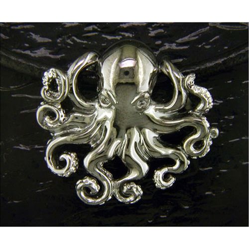 Octopus with White Sapphire Necklace - Sterling Silver and 14K  - SD-SGN665-18