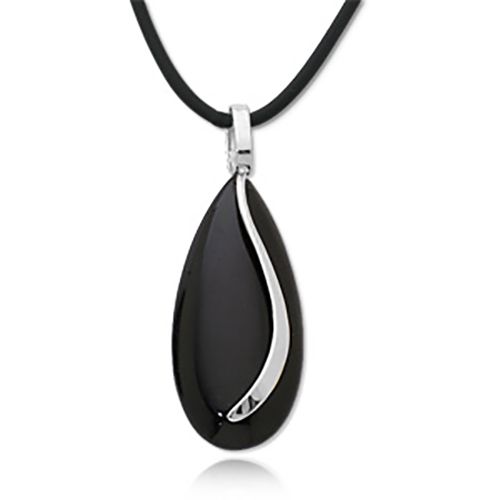 Onyx Almond Sweep Cord Pendant - Sterling Silver