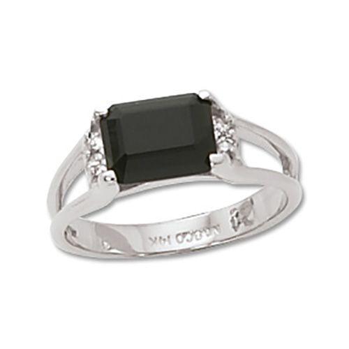Onyx & Diamond Ring - 14K White Gold Size 7