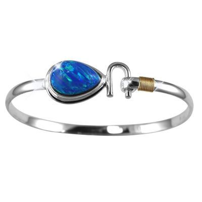 Opal Cabachon Hook Bracelet - Sterling Silver & 14K Gold 4mm 8 Inch