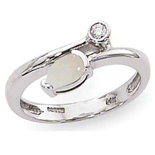 Opal & Diamond Ring - Sterling Silver Size 7