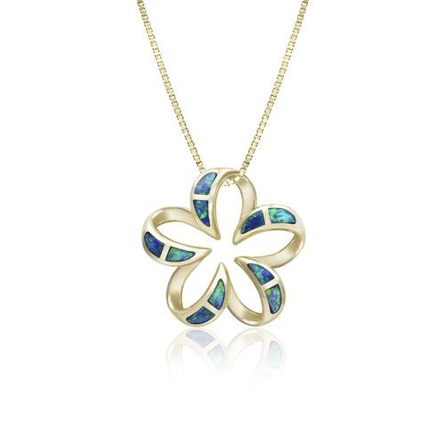 Opal Floating Plumeria Pendant 18mm, Hawaiian Inspired Pendant, PCP-0054/ YG
