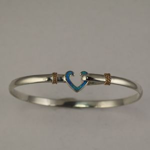 Opal Heart Hook Bracelet - Sterling Silver & 14K Gold 4mm 6.5 Inch