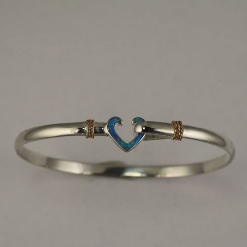 Opal Heart Hook Bracelet - Sterling Silver & 14K Gold 4mm 8 Inch