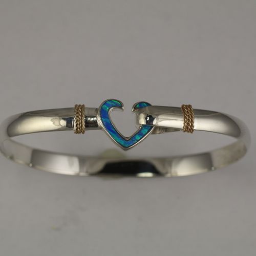 Opal Heart Hook Bracelet - Sterling Silver & 14K Gold 6mm 7.5 Inch