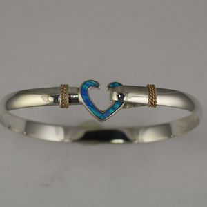 Opal Heart Hook Bracelet - Sterling Silver & 14K Gold 6mm 8 Inch