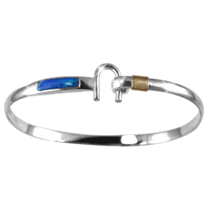 Opal Inlay Hook Bracelet - Sterling Silver & 14K Gold 4mm 7.5 Inch
