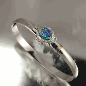 Opal Inlay Turtle Hook Bracelet - Silver & 14K Gold 6mm 7.5 Inch