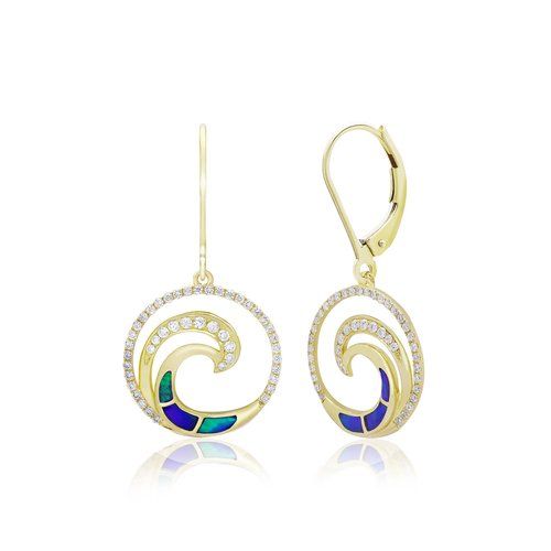 Opal Wave Deluxe Leverback Earrings 19mm, Hawaiian Inspired Earrings, WOE-0012