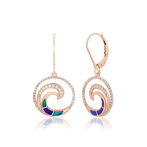 Opal Wave Deluxe Leverback Earrings 19mm, Hawaiian Inspired Earrings, WOE-0012/ RG