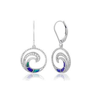 Opal Wave Deluxe Leverback Earrings 19mm, Hawaiian Inspired  Earrings, WOE-0012/ WG