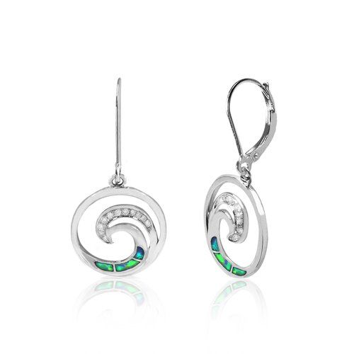 Opal Wave Leverback Earrings 15mm, Hawaiian Inspired  Earrings, WOE-0009/ WG