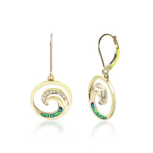 Opal Wave Leverback Earrings 19mm, Hawaiian Inspired  Earrings, WOE-0010