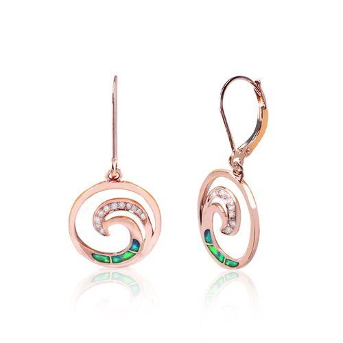Opal Wave Leverback Earrings 19mm, Hawaiian Inspired Earrings, WOE-0010/ RG