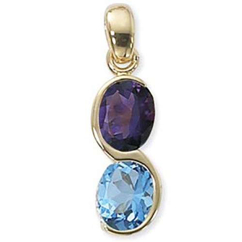 Oval Amethyst & Blue Topaz Pendant - 14K Yellow Gold
