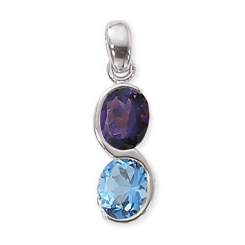 Oval Amethyst & Blue Topaz Pendant - Sterling Silver