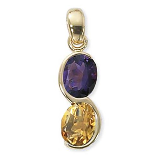 Oval Amethyst & Citrine Pendant - 14K Yellow Gold