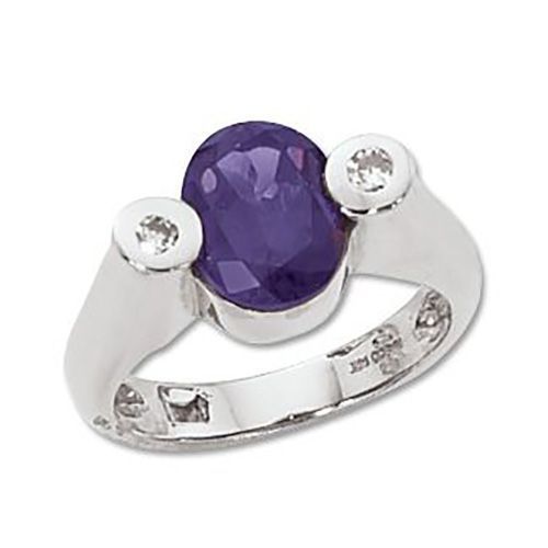 Oval Amethyst & Diamond Ring - 14K White Gold Size 7 - 70548AMWG