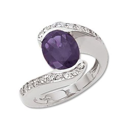 Oval Amethyst & Diamond Ring - 14K White Gold Size 7 - 70565AMWG