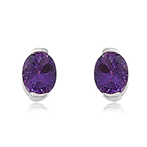 Oval Amethyst Earrings - 14K White Gold