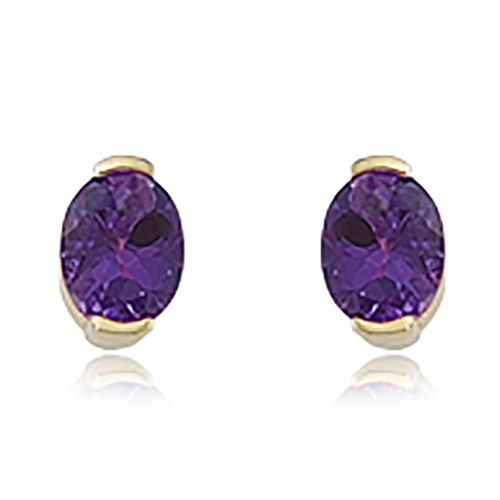 Oval Amethyst Gemstone Earrings - 14K Yellow Gold - 90294AM
