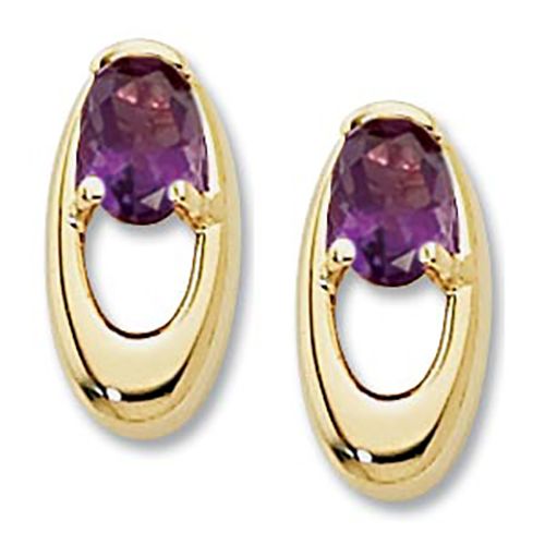 Oval Amethyst Gemstone Earrings - 14K Yellow Gold - 90315AM