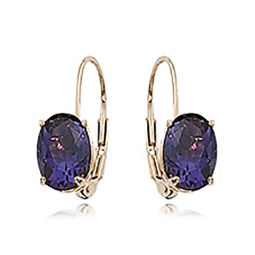Oval Amethyst Leverback Earrings - 14K Yellow Gold