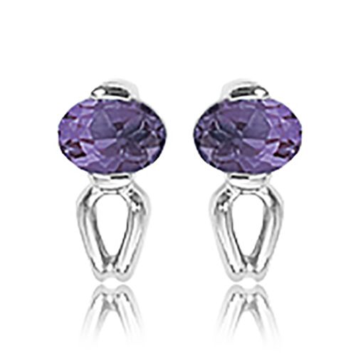 Oval Amethysts Earrings - 14K White Gold