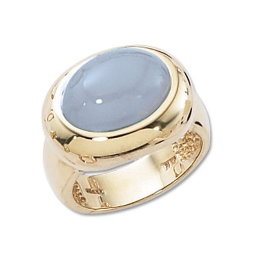 Oval Blue Chalcedony Ring - 14K Yellow Gold Size 7