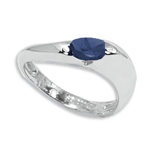 Oval Blue Sapphire Ring - Sterling Silver Size 7