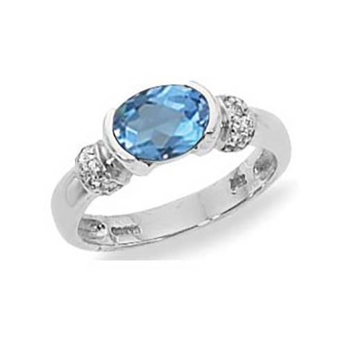 Oval Blue Topaz & Diamond Ring - 14K White Gold Size 7 - 70835BTWG