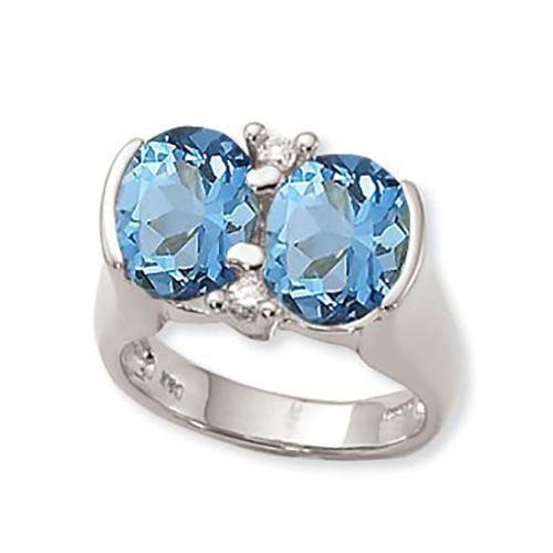 Oval Blue Topaz & Diamond Ring - 14K White Gold Size 7 - 70883BTWG