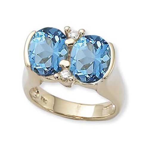 Oval Blue Topaz & Diamond Ring - 14K Yellow Gold Size 7