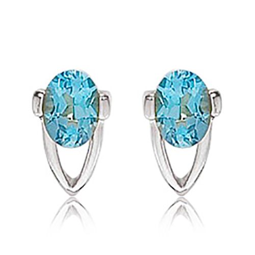 Oval Blue Topaz Earrings - 14K White Gold - 90304BTWG