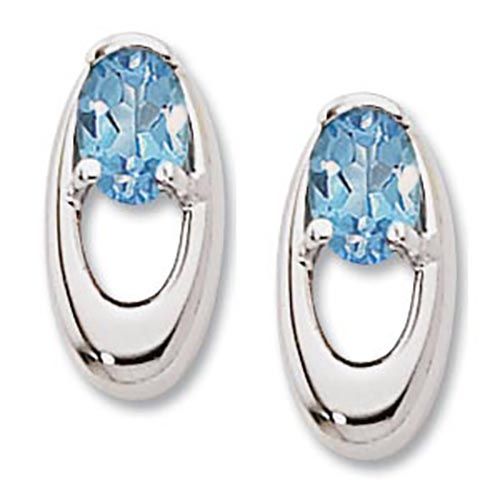 Oval Blue Topaz Earrings - Sterling Silver - 90315BT-SS