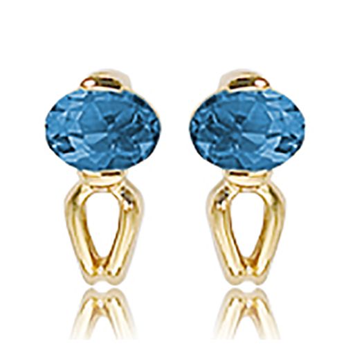 Oval Blue Topaz Gemstone Earrings - 14K Yellow Gold - 90309BT