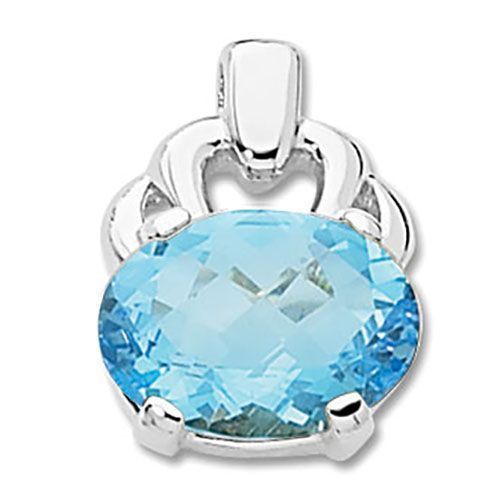 Oval Blue Topaz Pendant - Sterling Silver - 80396BY-SS