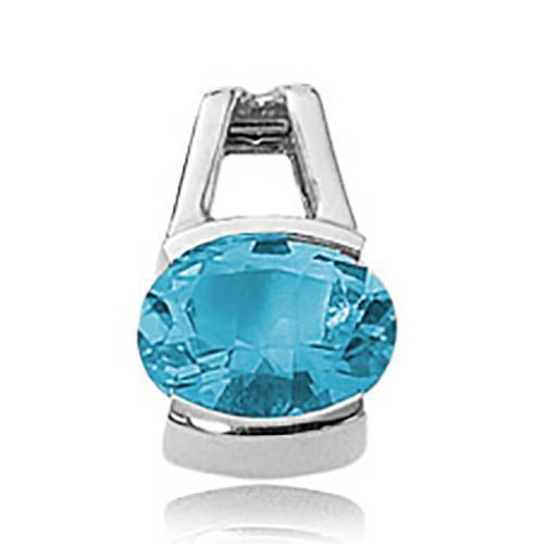 Oval Blue Topaz Pendant - Sterling Silver - 80294BT-SS