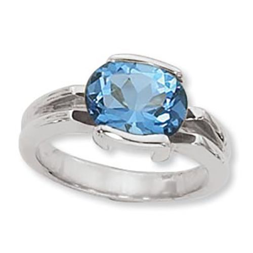 Oval Blue Topaz Ring - 14K White Gold Size 7 - 70891BTWG