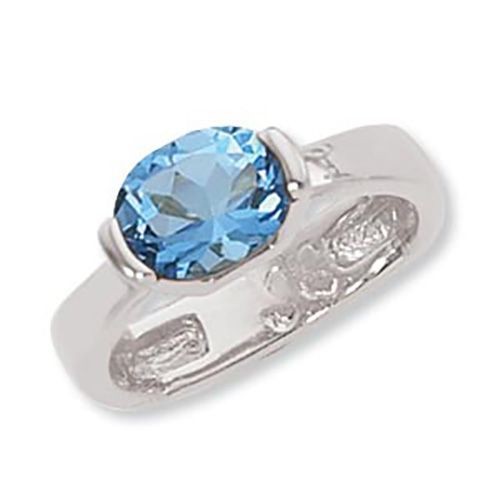 Oval Blue Topaz Ring - 14K White Gold Size 7 - 70920BTWG