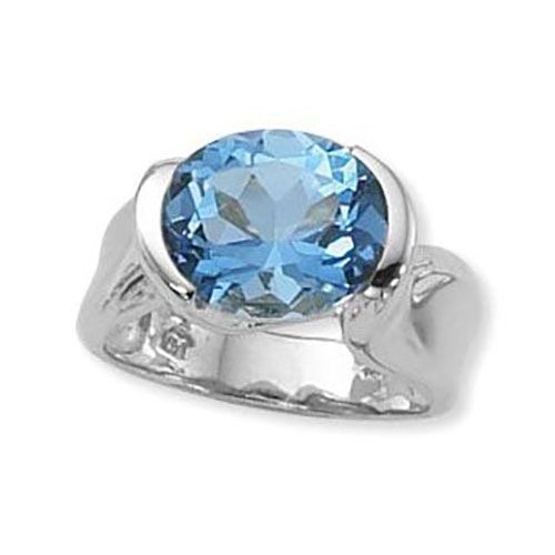 Oval Blue Topaz Ring - 14K White Gold Size 7 - 70864BTWG