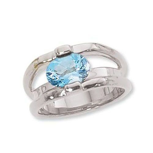 Oval Blue Topaz Ring - 14K White Gold Size 7 - 70911BTWG