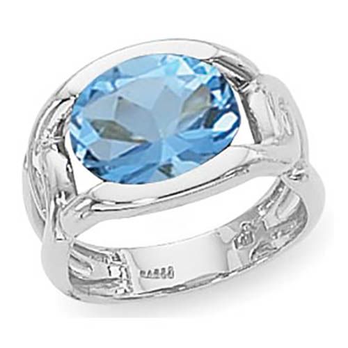 Oval Blue Topaz Ring - Sterling Silver Size 7 - 70859BT-SS