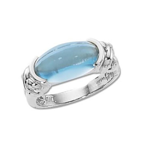 Oval Cab Blue Topaz Ring - 14K White Gold Size 7