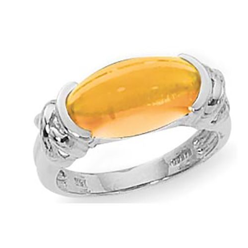 Oval Cab Citrine Ring - Sterling Silver Size 7
