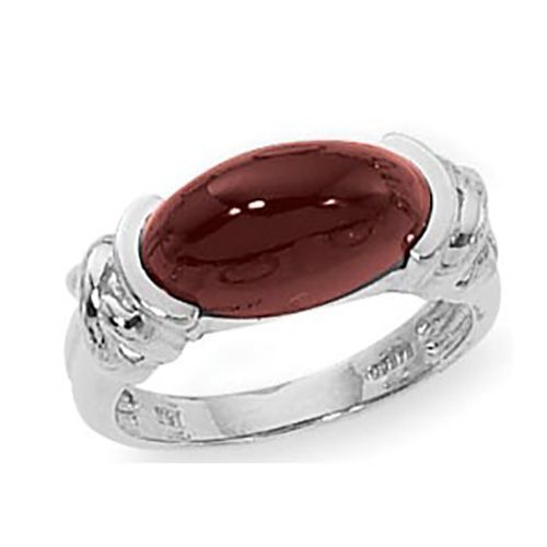 Oval Cab Garnet Ring - Sterling Silver Size 7