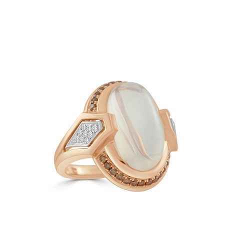 Oval Cab Moonstone With Brown & White Diamonds One Of A Kind Ring