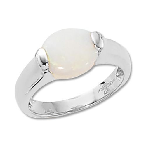 Oval Cab Opal Ring - Sterling Silver Size 7